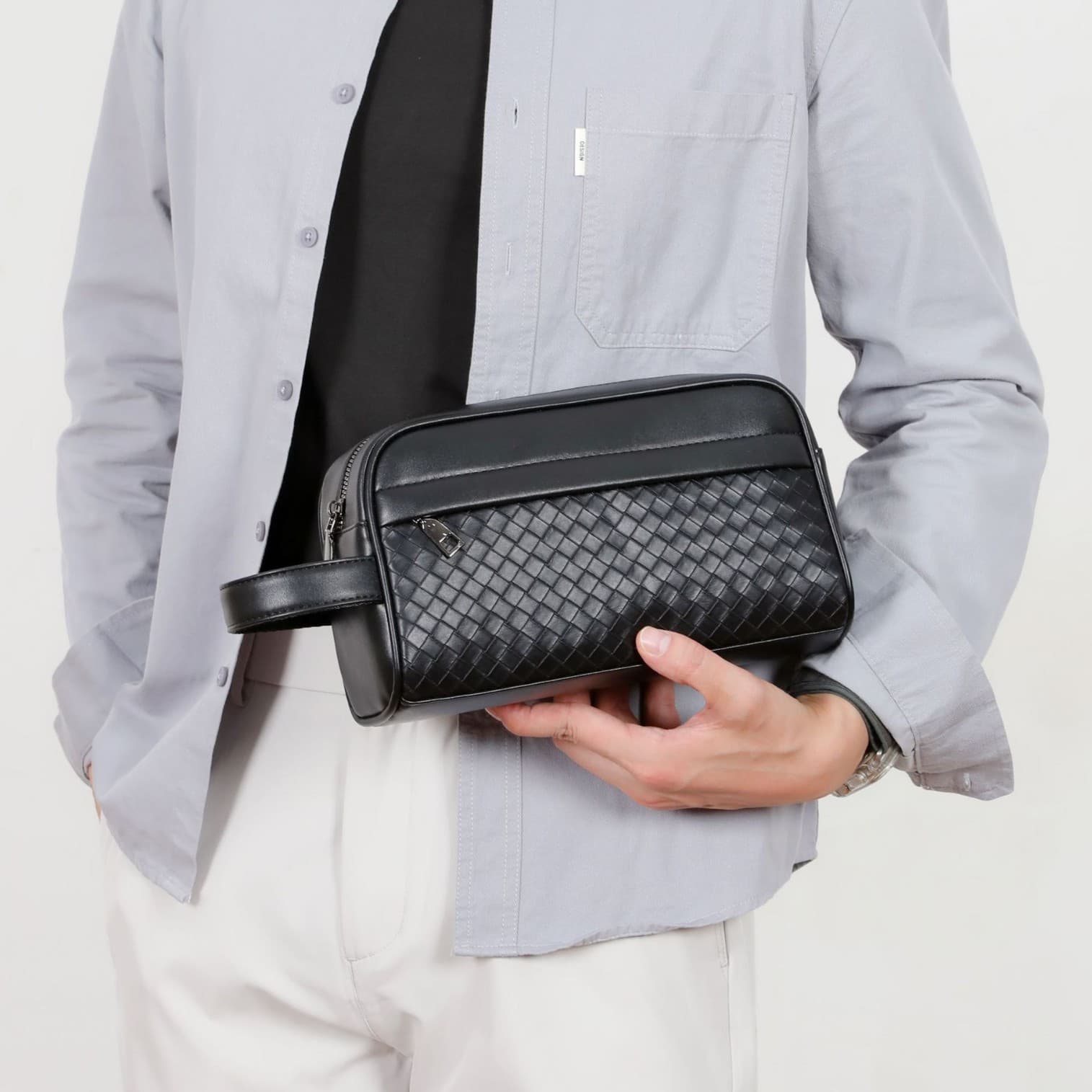 High-Quality Handwoven Men's Wrist Bag Lightweight Business Commuter Handbag Horizontal Clutch Small Bag