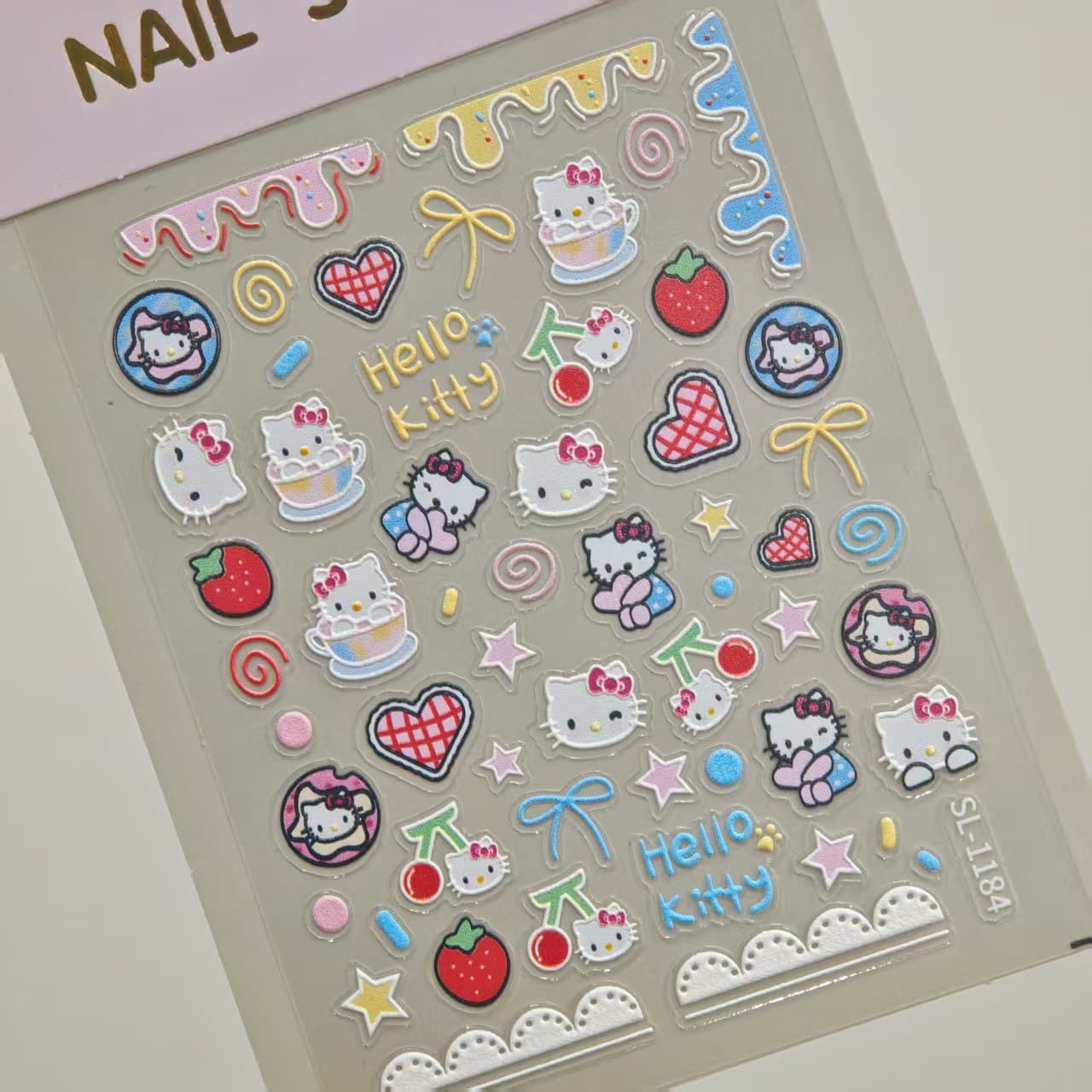 Pink KT cat nail sticker 5D embossed cute cartoon hellokitty cat nail art sticker jewelry SL model
