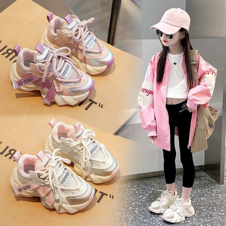 Girls Shoes 2026 New Spring Trendy Kids Sneakers Lightweight Soft Sole Dad Shoes Girls Mesh