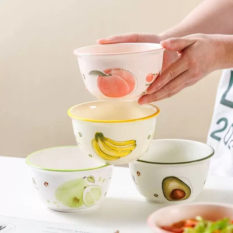 Fruit Series Cute Eating Bowls, Household Ceramic Bowls, High-Looking Underglaze Color Tableware, Internet Celebrity Bowls, Dessert Bowls, Noodle Bowls