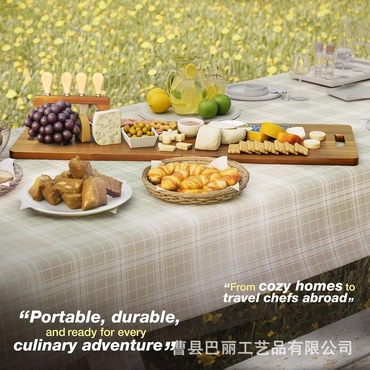 Foldable Wooden Charcuterie Board for Outdoor Portable BBQ Picnic, Solid Wood Party Cheese Serving Tray