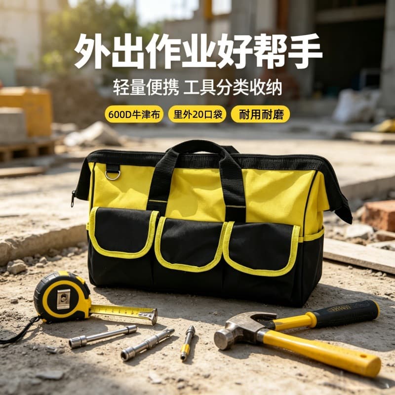 16-inch 600D Oxford Cloth Steel Wire Tool Bag Multi-Pocket Electrician Maintenance Bag Large Capacity Hardware Tool Storage Bag