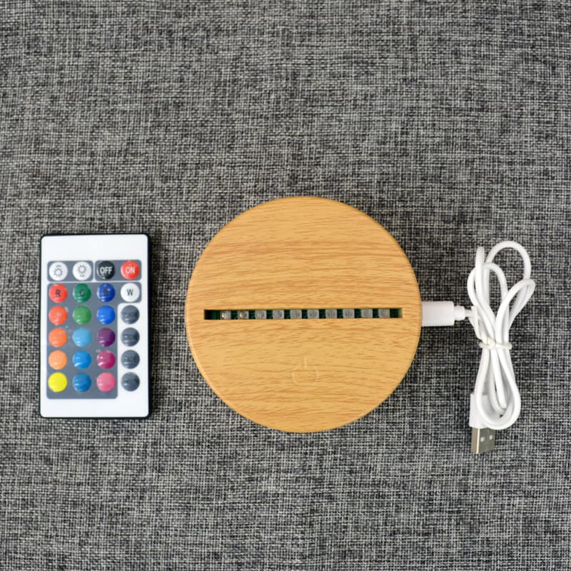 Factory Direct Imitation Wood Grain Base 3D Acrylic Night Light, Colorful Touch, Company Logo Engraved Geometric 3D