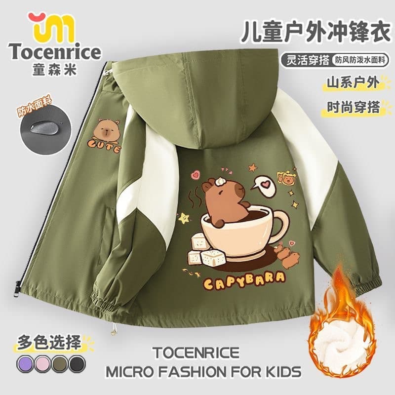 Capybara Children's Jacket Autumn Winter 2025 New Boys Girls Windbreaker Outdoor Windproof Warm Coat