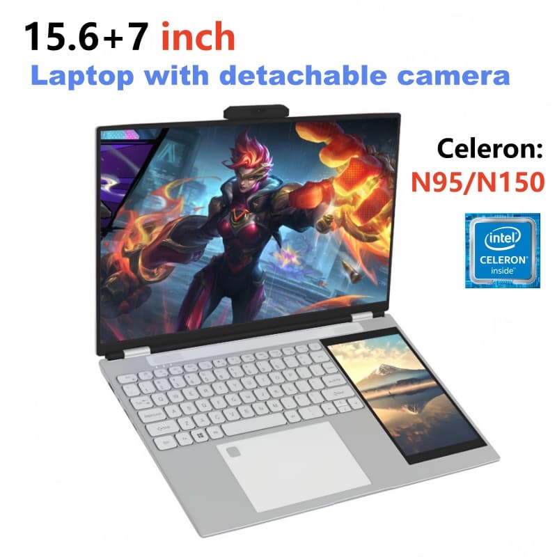 15.6+7 inches dual screen touch detachable camera N95 business office portable laptop computer wholesale