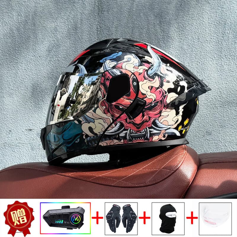 3C Certified National Standard Motorcycle Safety Helmet Bluetooth Flip-Up Visor Dual Lens Helmet Half/Full Helmet with Tail Wing for Men and Women