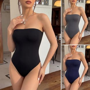 European and American Export Women's Amazon Cross-border Strapless Bodysuit Women's Summer Sexy Shapewear Undershirt Tight Fitted Top
