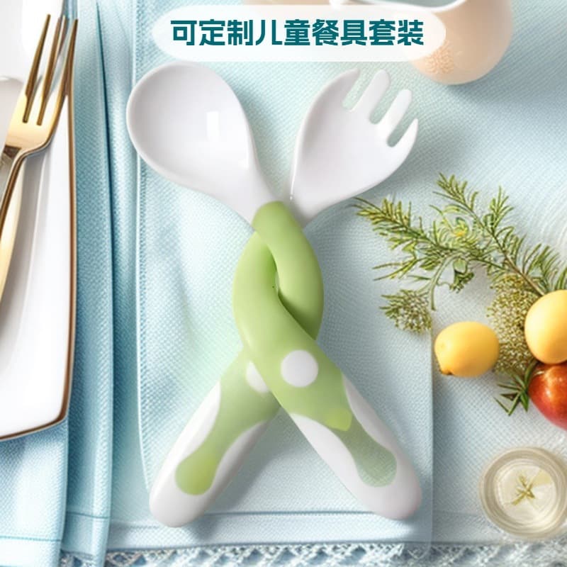 Cute Silicone Twist Fork and Spoon Set Children's Complementary Food Utensils 6 Months and Above Bendable Training Infant Portable
