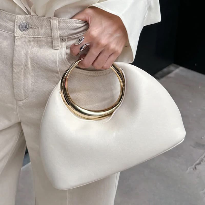 Cross-border French high-end handbag with metal ring design, cloud bag, elegant evening bag for women