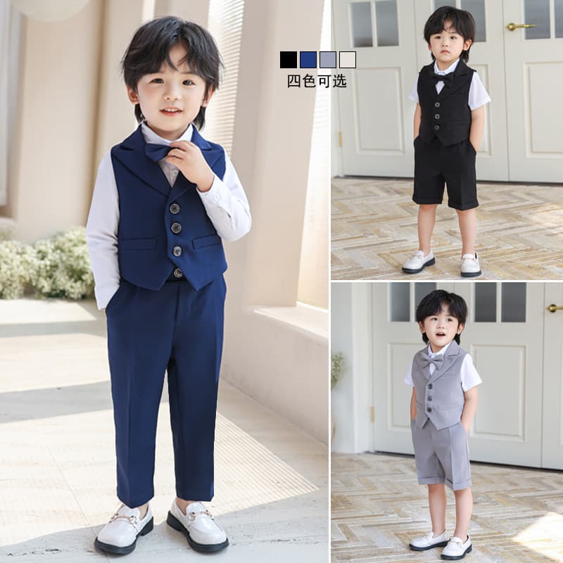 Children's Vest Set Spring and Summer Kids Performance Outfit Speech Boys Baby One Year Old Floral Children's Wedding Dress Strap Pants