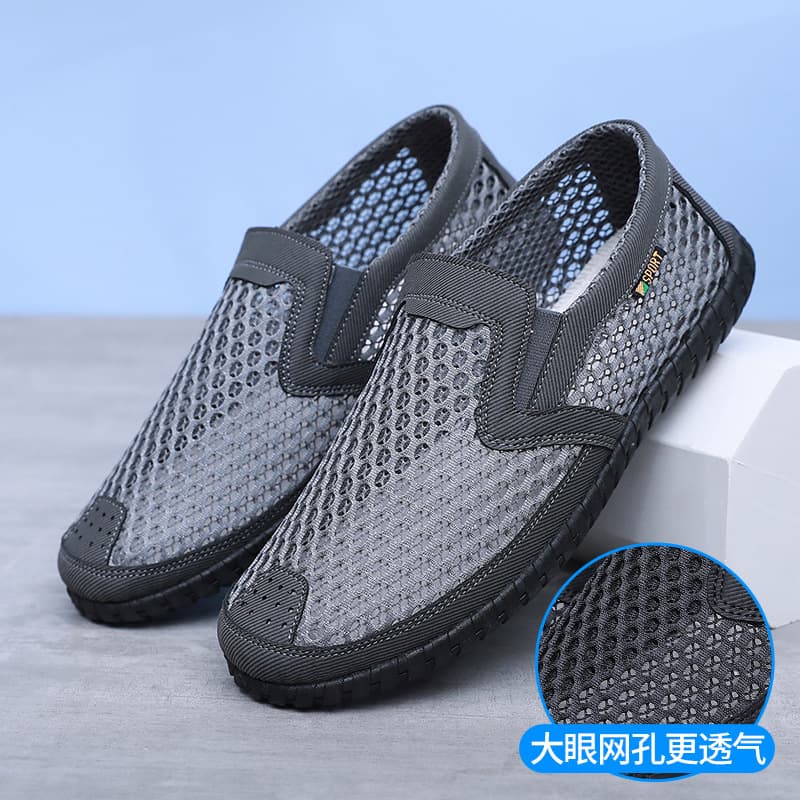 Men's Summer Casual Slip-On Shoes Breathable Soft Bottom Mesh Upper Anti-Slip Hollow out Design Lightweight Comfortable Footwear