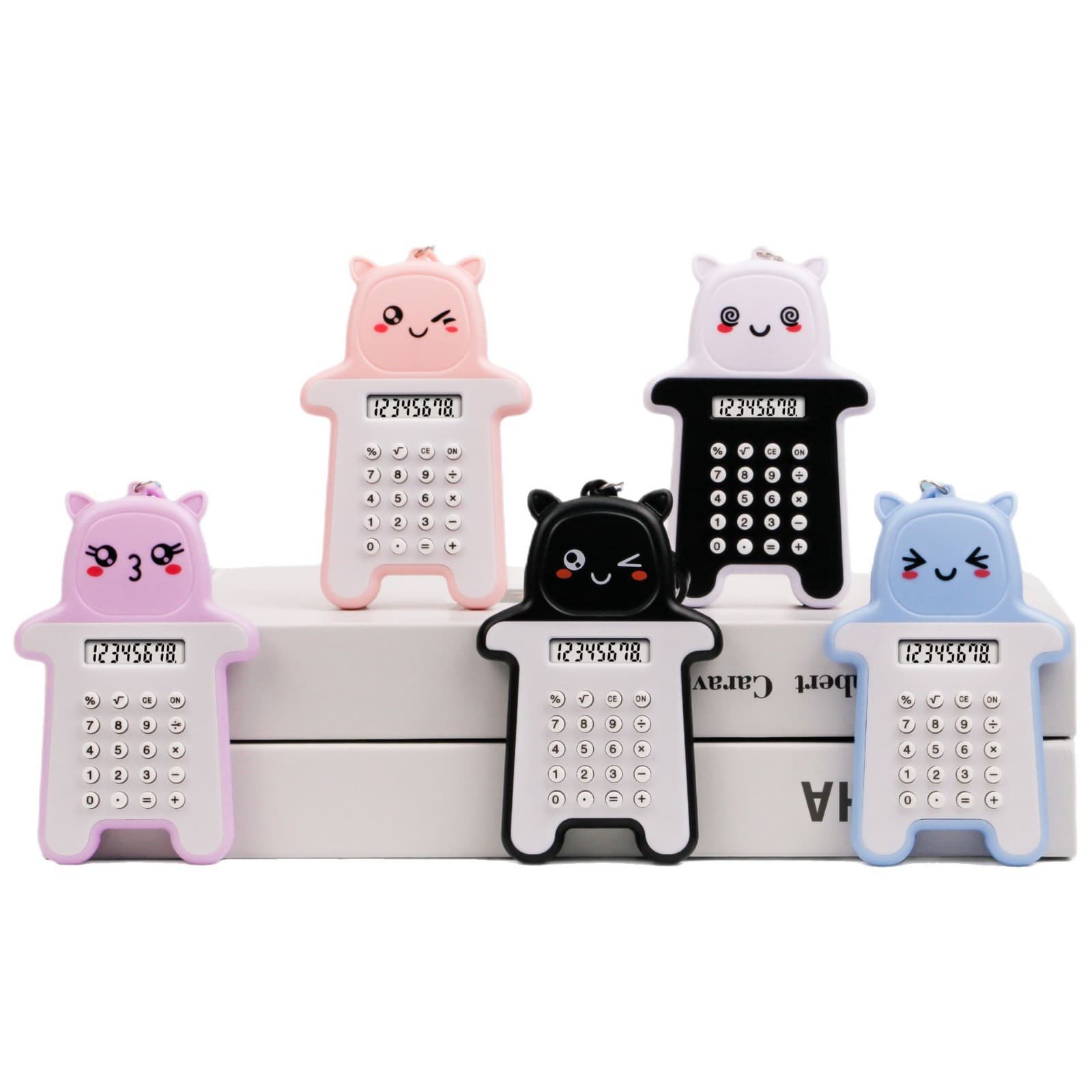 Cartoon Bear Mini Calculator with Computer Maze Bead Puzzle for Elementary Students 8-Digit Keychain Portable