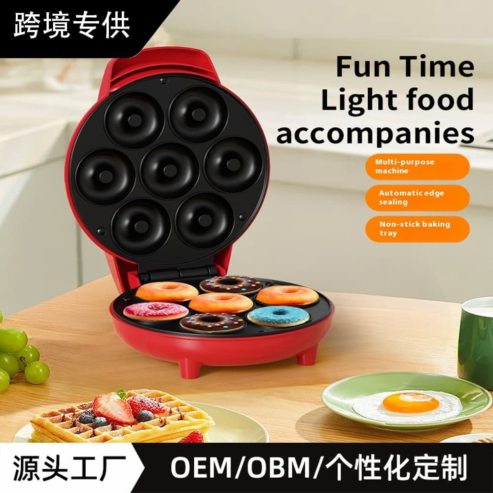 Double-sided Heating Electric Pancake Maker, 3-in-1 Seven-Hole Donut Machine, Toast Maker, Egg Waffle Machine, Breakfast Maker