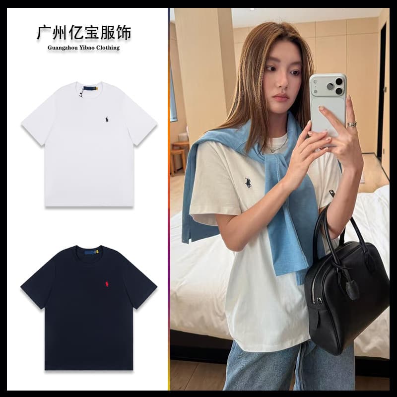 RL Ralph Lauren Pony Logo Pure Cotton American Style Solid Color Short Sleeve T-Shirt Women Slim Fit Top Base Layer Embroidered Summer Crew Neck