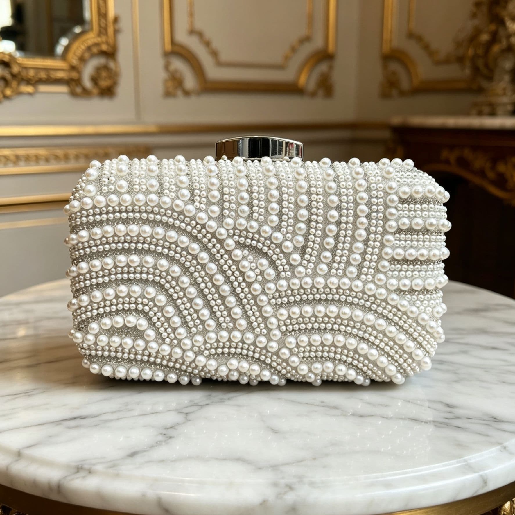 Vintage European and American Pearl Evening Bag Hand-Embroidered with Beads and Rhinestones Banquet Dress Bag Elegant Clutch for Women