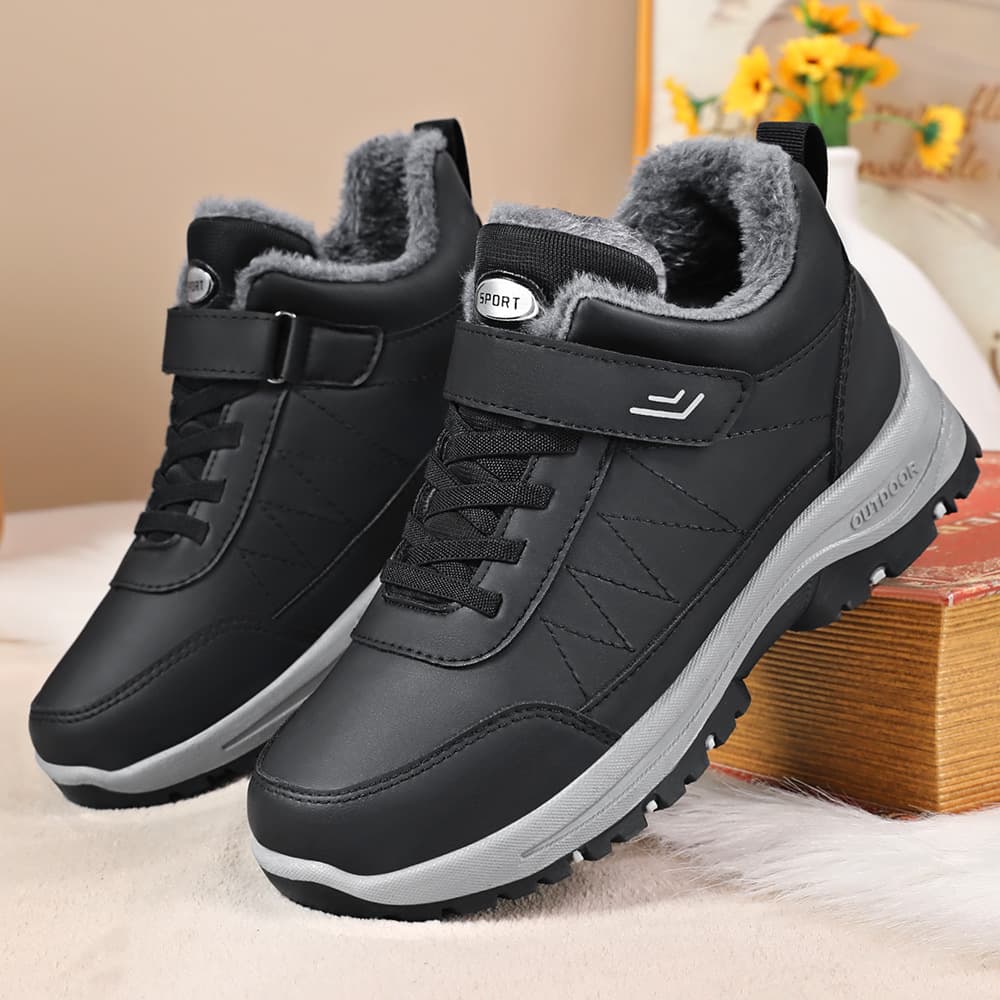 Men's Winter Cotton Shoes with Fleece Lining, Warm Outdoor Casual Velcro Walking Shoes for Seniors, Unisex Snow Boots
