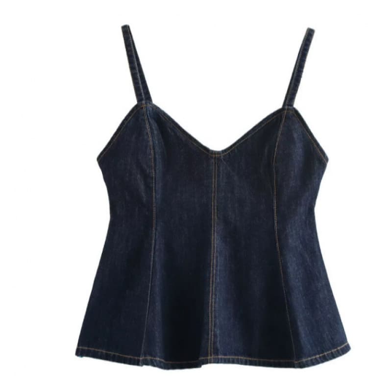 Cross-border European and American women's fashion AliExpress INS hot-selling casual stylish wavy wide hem denim cami top