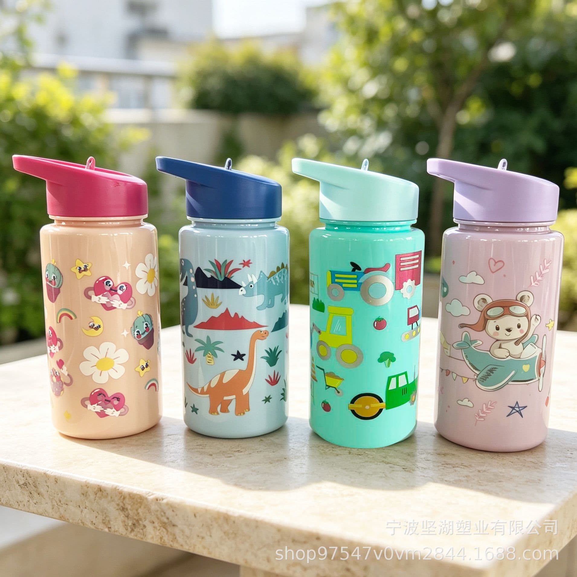 Kids Cartoon Straw Cup Portable Leak-Proof Plastic Water Bottle 500ml Cute Pattern Student Outdoor Direct Drinking Cup