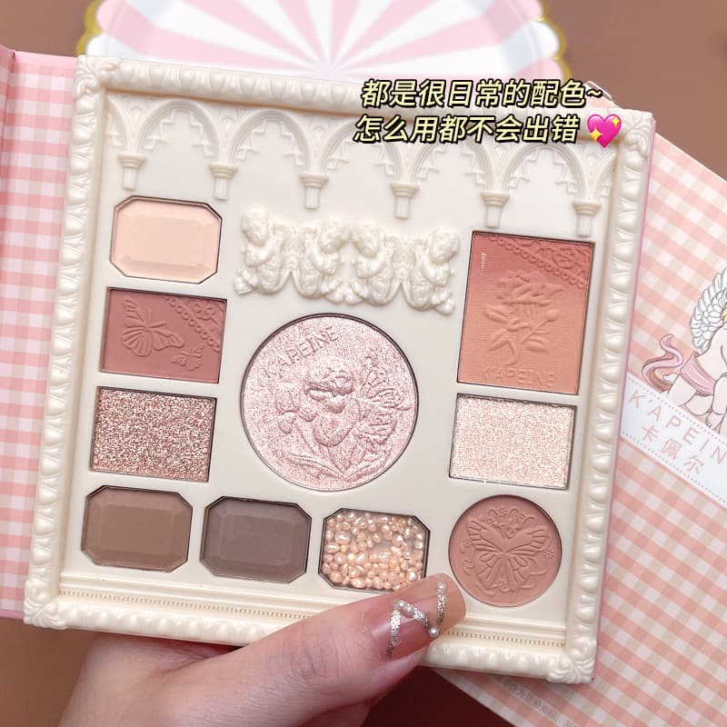 K'APEINE Ten-Color Angel Mysterious Embossed Eyeshadow Palette Highlighter Blush Contour Shimmer Matte Crunchy Rice Eyeshadow