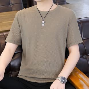 2026 Summer New Solid Color T-Shirt for Men Loose Short Sleeve Top Thin Casual Breathable Versatile Crew Neck