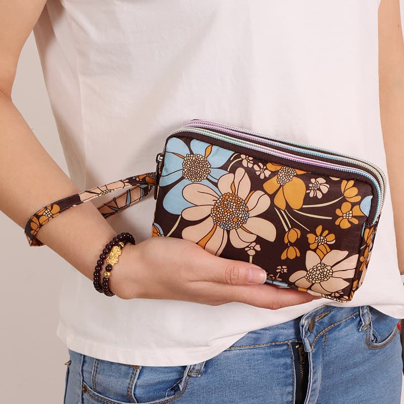 Fashionable Printed Three-Layer Phone Wallet Long Wallet Horizontal Clutch Portable Coin Purse Handbag Fits Large Phones
