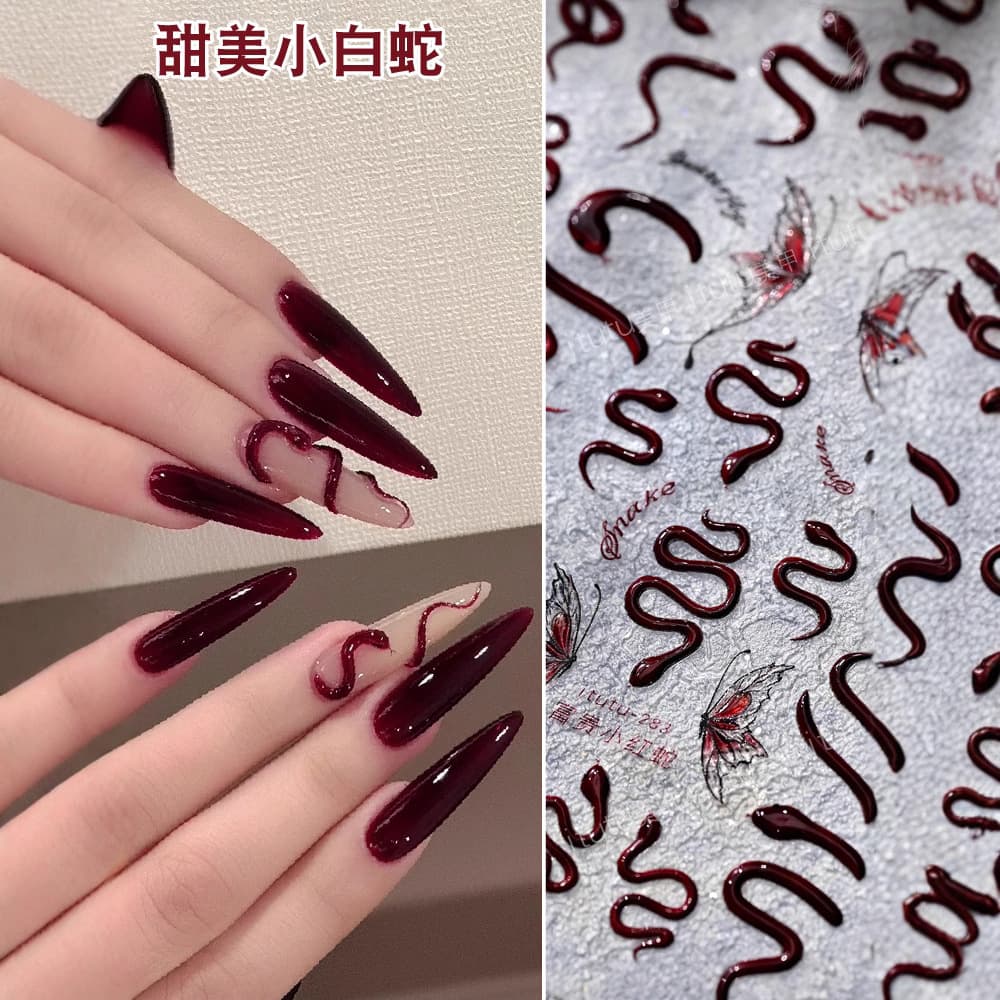 Sweet Butterfly Miniature Snake 3D Nail Art Stickers Relief Design Nail Tips Decorations Universal Style Cartoon Pattern
