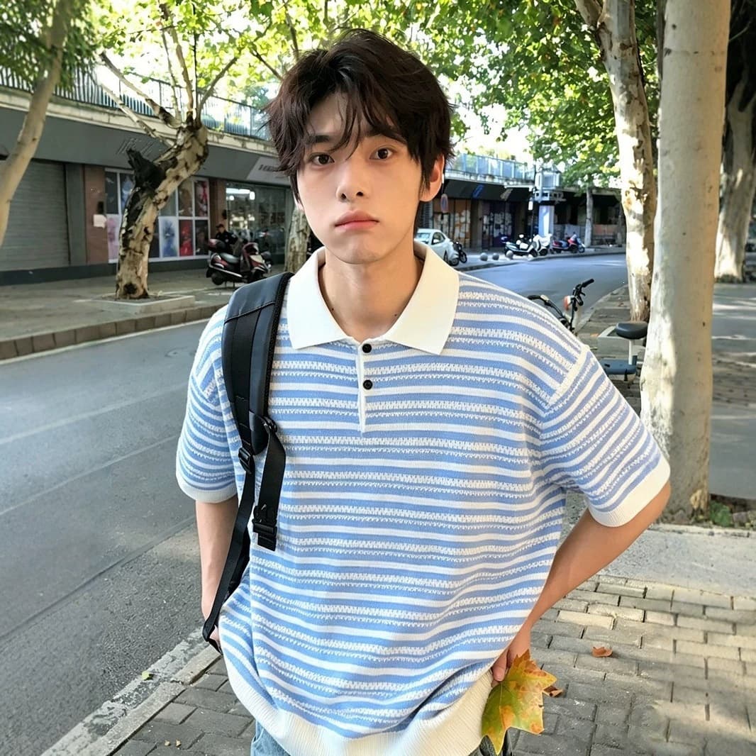 Old Money Style Striped Hollow Knit Polo Shirt for Men Summer Thin Breathable Versatile Short Sleeve Loose Half Sleeve Top