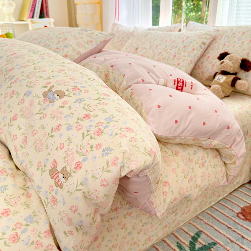 Pure Cotton Fresh Four-Piece Bedding Set Simple Dormitory Bed Sheet Pillowcase Single Bed Three-Piece Set