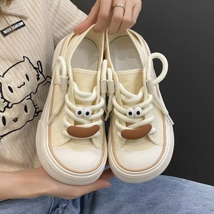 Brand Custom Japanese Cute Chunky Canvas Shoes Women 2023 New Niche Original Mango Head Casual White Shoes