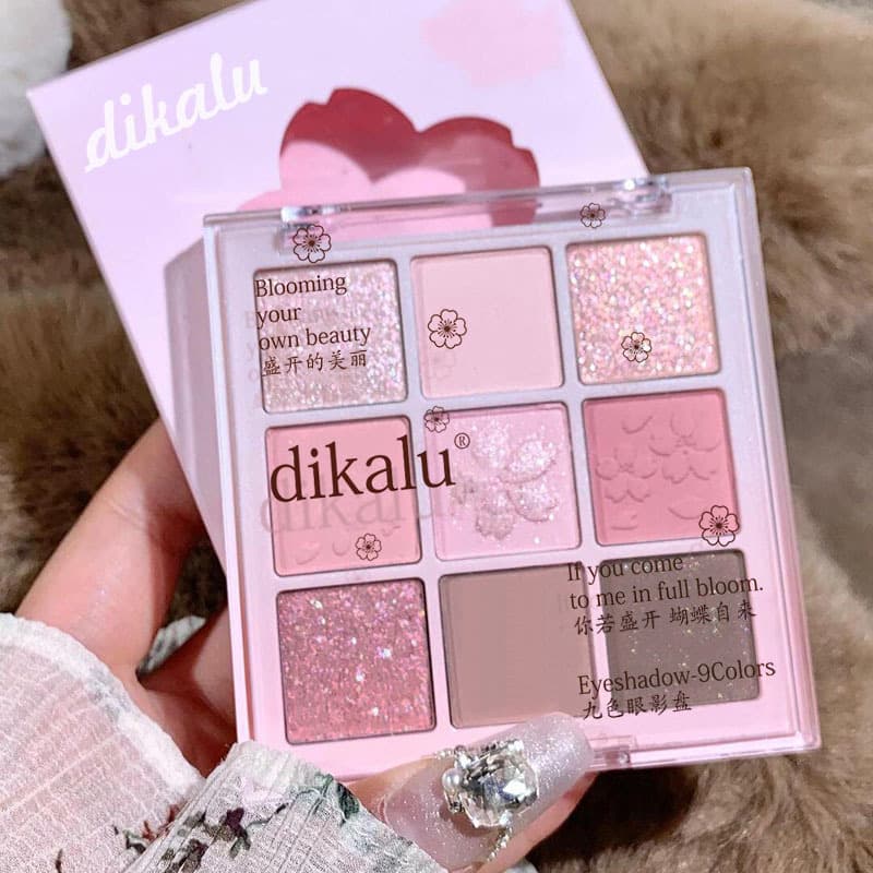 dikalu Romantic Sakura Nine-Color Eyeshadow Palette Matte Low Saturation Pink Brown Nude Light Makeup Pearl Fine Sparkle Student Makeup