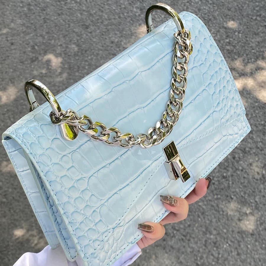 Blue Chain Bag Women 2025 New Summer Premium Texture Niche Crocodile Print Shoulder Crossbody Small Square Bag