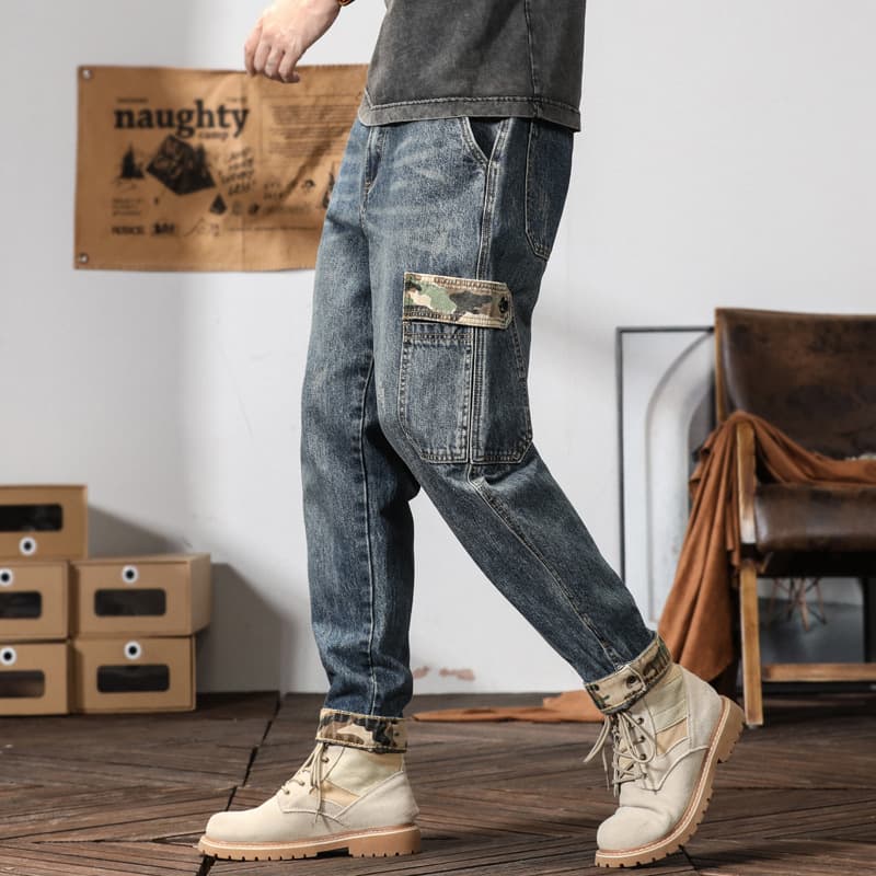 Spring American Heavyweight Workwear Pants Men Loose Straight Large Size New Retro Washed Jeans Men 6928