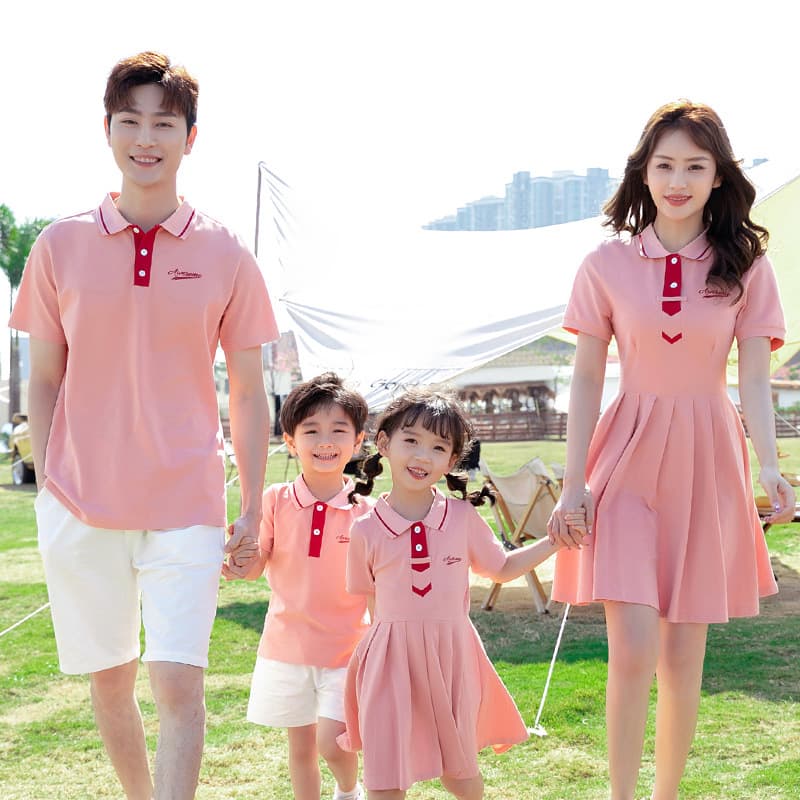 Parent-child polo shirt summer dress family of three and four short-sleeved t-shirt suit internet celebrity mother-daughter dress summer
