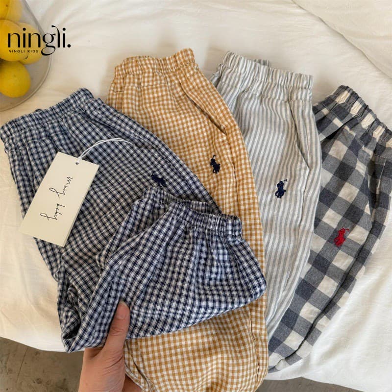 Ningli Kids Mosquito-Proof Pants 25 Summer Boys Girls Korean Striped Casual Pants Baby Stylish Plaid Elastic Ankle Long Pants