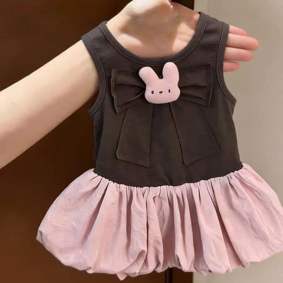 New summer dress, soft and cute style for girls, pink and white contrasting color lace collar, bow bud skirt, baby girl vest dress
