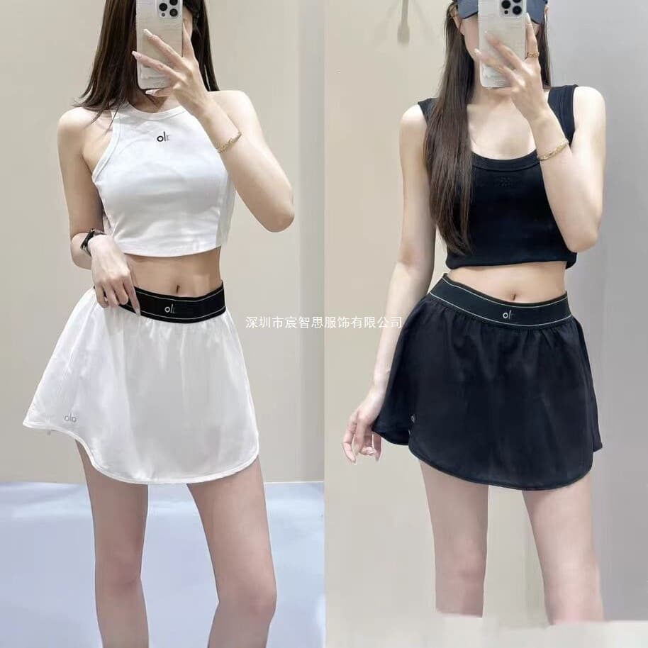 Mesh Skirt + Vest Set Sporty Hot Girl Outfit Women's Summer Fitness Short Vest Half Skirt Two-Piece Set