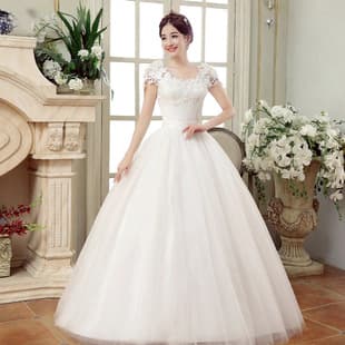2026 New Korean Princess Style Lace Floor-Length Wedding Dress for Bride, Plus Size Slimming, Export Supply