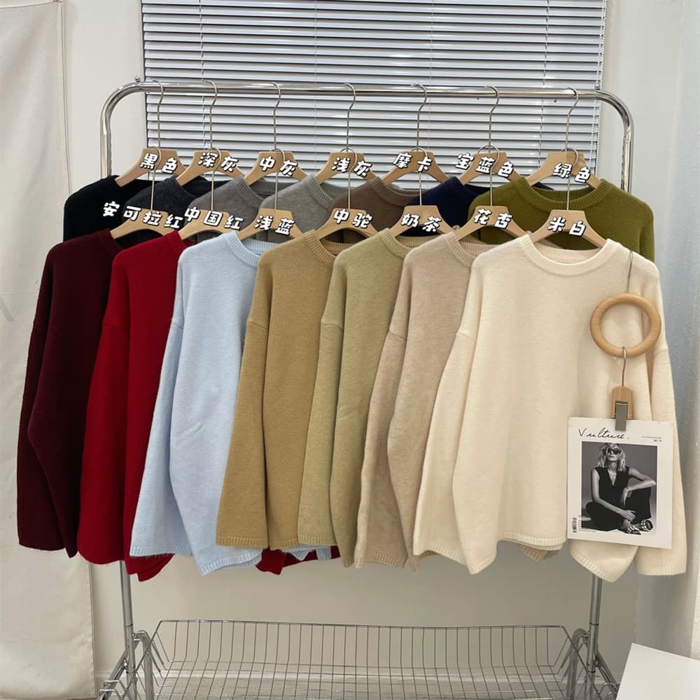 New Cross-Border Trade Solid Color Round Neck Pullover Sweater for Women, Loose Plus Size Casual Knit Top