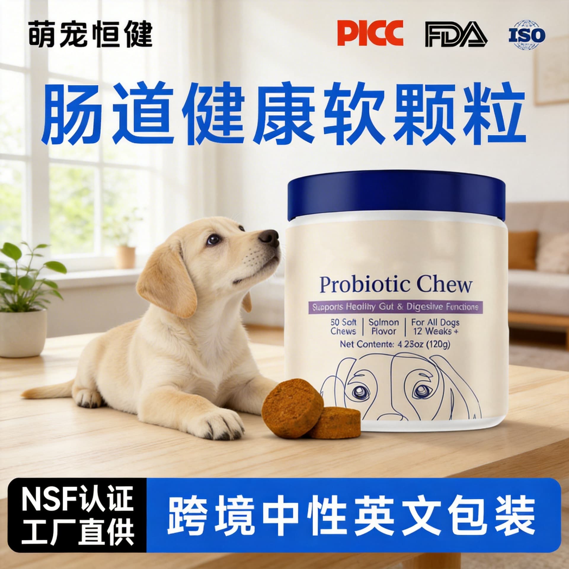 Pet Gut Health Probiotic Chewable Soft Granules Cross-border Neutral English OEM Pet Supplements