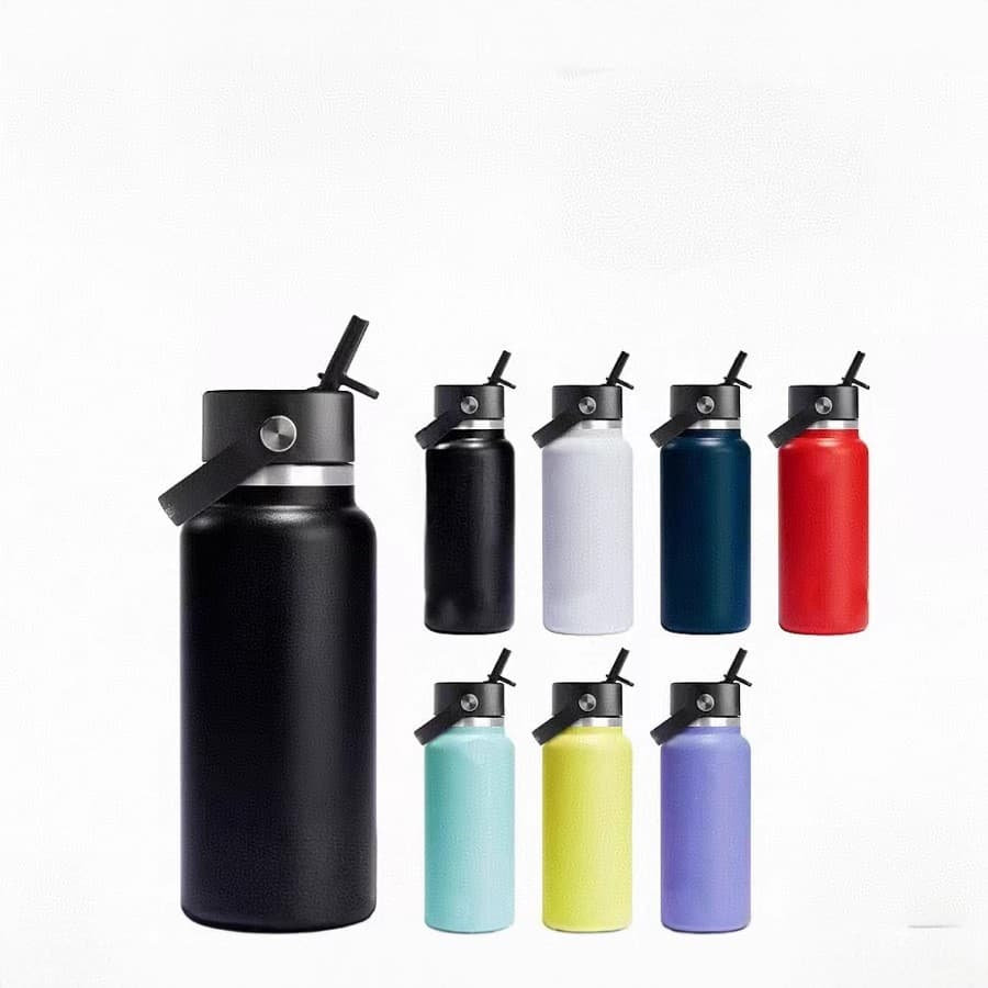 New Sports Water Bottle Double Layer 304 Stainless Steel Large Capacity 40oz Insulated Cup Portable Handle Straw Cup
