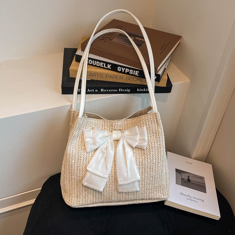 Niche Design Straw Woven Bag for Women, Large Capacity, Unique, Elegant, Stylish, Casual, Bow, Shoulder Bag, Tote, Large Bag