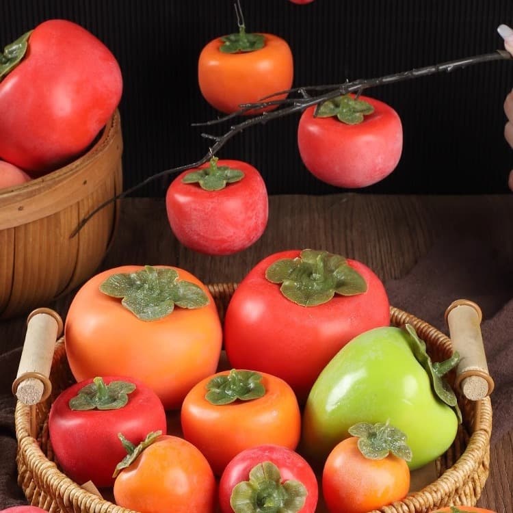 Simulated yellow persimmon, artificial flowers, fruit decoration props, model ornaments, living room, everything goes well, persimmon fruit branches, crispy skin