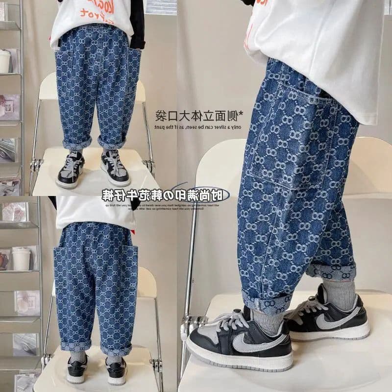 Boys' Jeans 2025 Spring/Autumn New Arrival Kids' Trendy Long Pants Mid-Child Full Print Casual Pants
