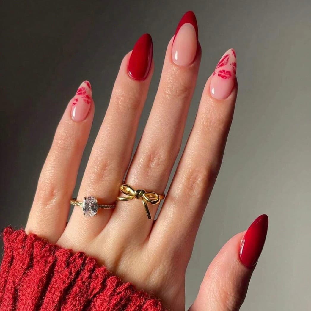 2025 Valentine's Day Red New Style Nail Art Red Lips Valentine's Day Nail Art Foreign Trade New Style Nail Art Teardrop Nail Tips
