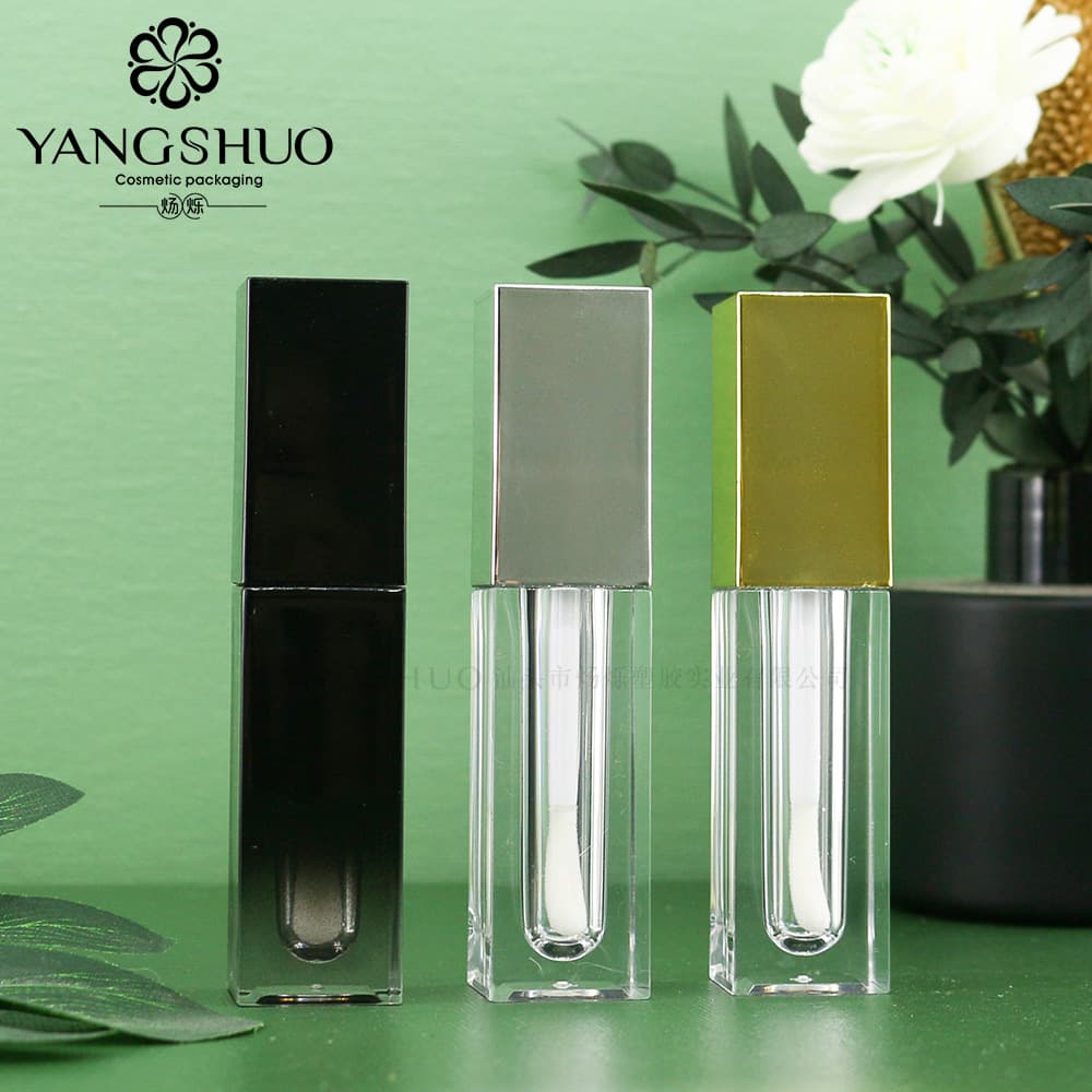 Stock Square Large Brush Head Lip Gloss Tube Empty Tube Gradient Black 5ml Lip Glaze Tube Cosmetic Packaging Material Wholesale