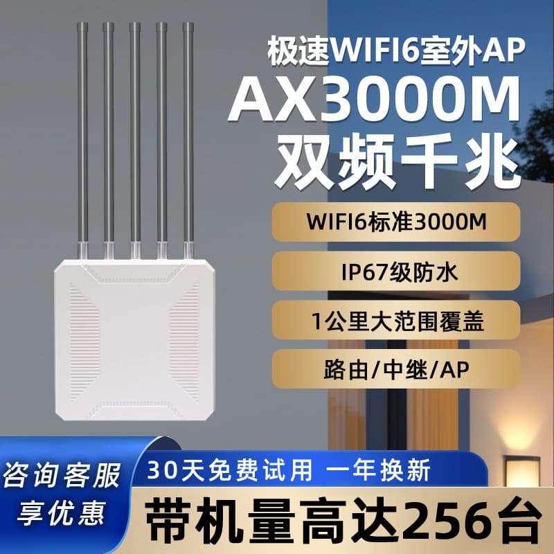 High-power mesh wireless AP router for outdoor orchards, farms, and gardens. Gigabit 5G dual-band Wi-Fi coverage.