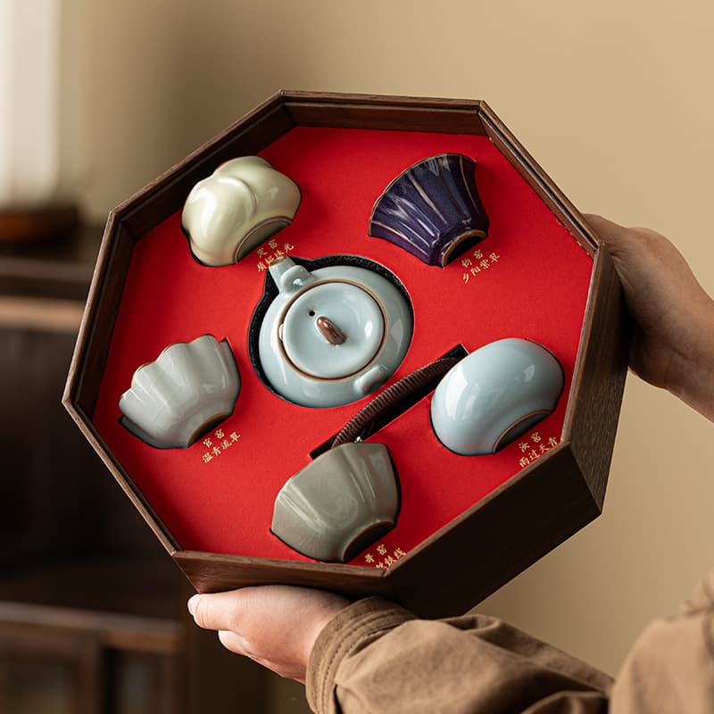 Forbidden City Cultural and Creative Five Famous Kilns Kung Fu Tea Set Gift Box, Grand Opening Business Annual Meeting Souvenir Gift Custom National Day