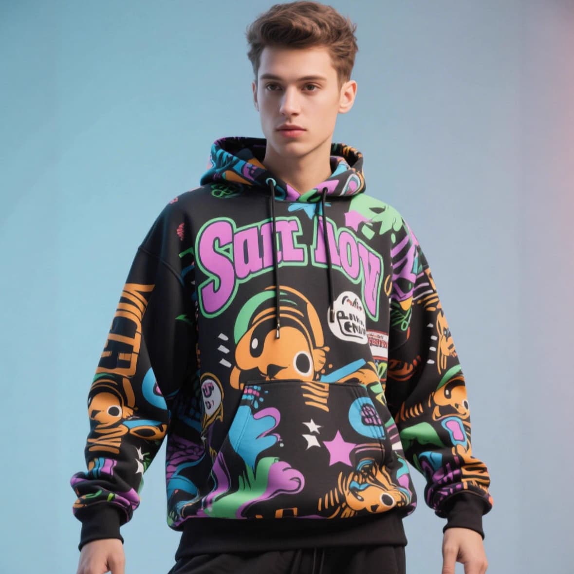 Full Body Digital Print Sweatshirt Custom Cross-border European and American Style Sublimation Men's Jacket Pullover Hoodie Fleece
