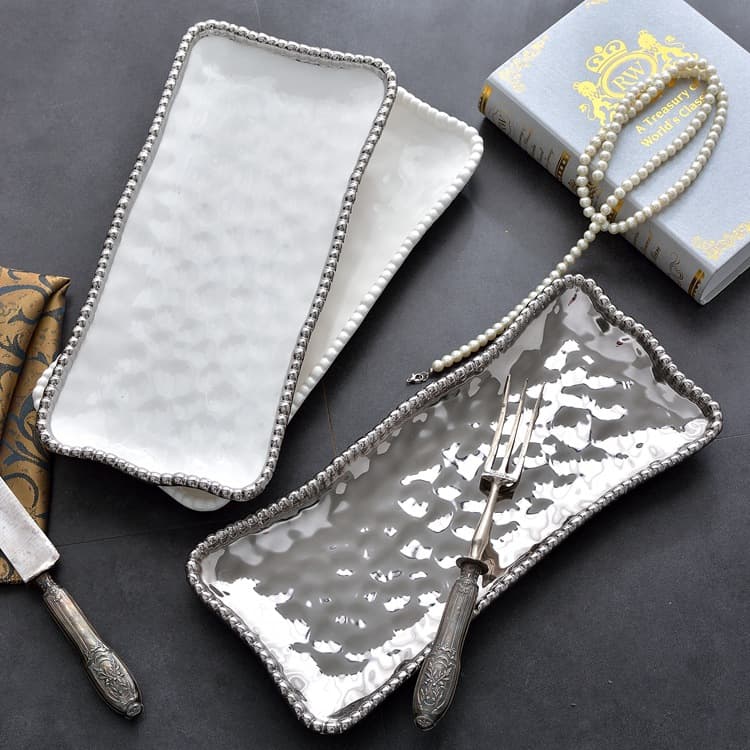 Japanese-style rectangular ceramic plate for sashimi, sushi, and cold dishes, electroplated pearl plate with imperfections