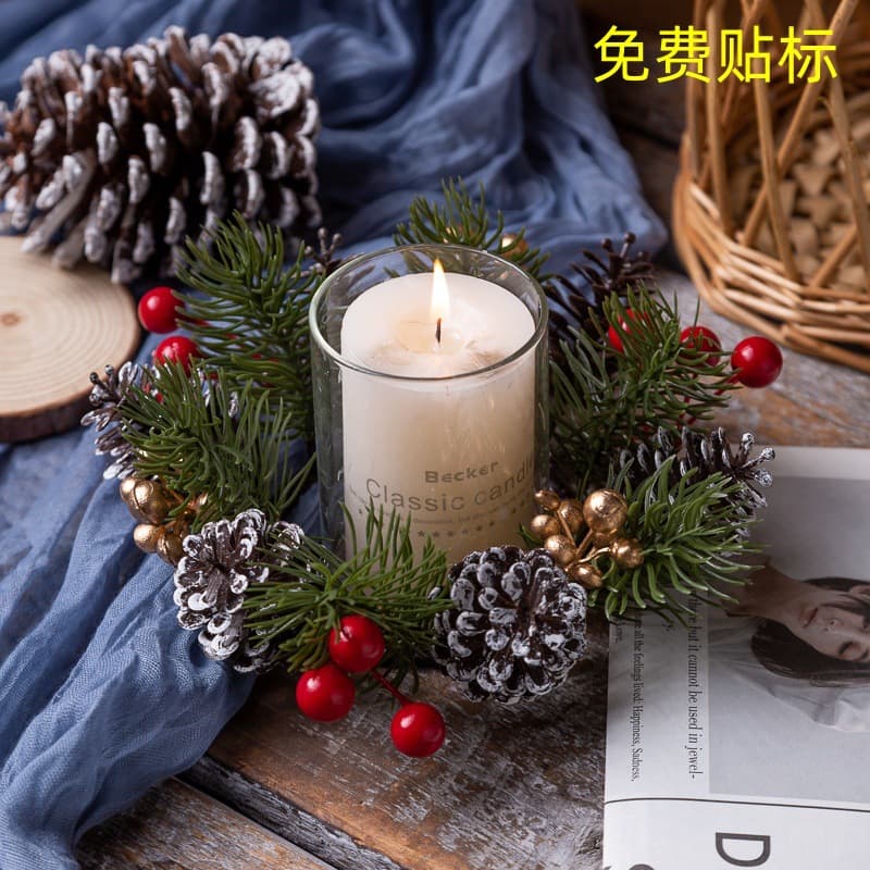 Cross-border hot selling Christmas candle scented candlestick garland home table decorations simulation flower table flower candlestick garland